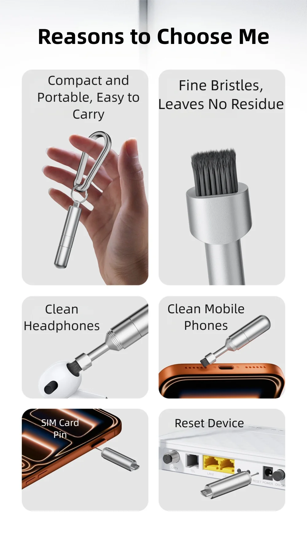 2-in-1 SIM Card Tool & Earphone Cleaning Brush - Portable Keychain