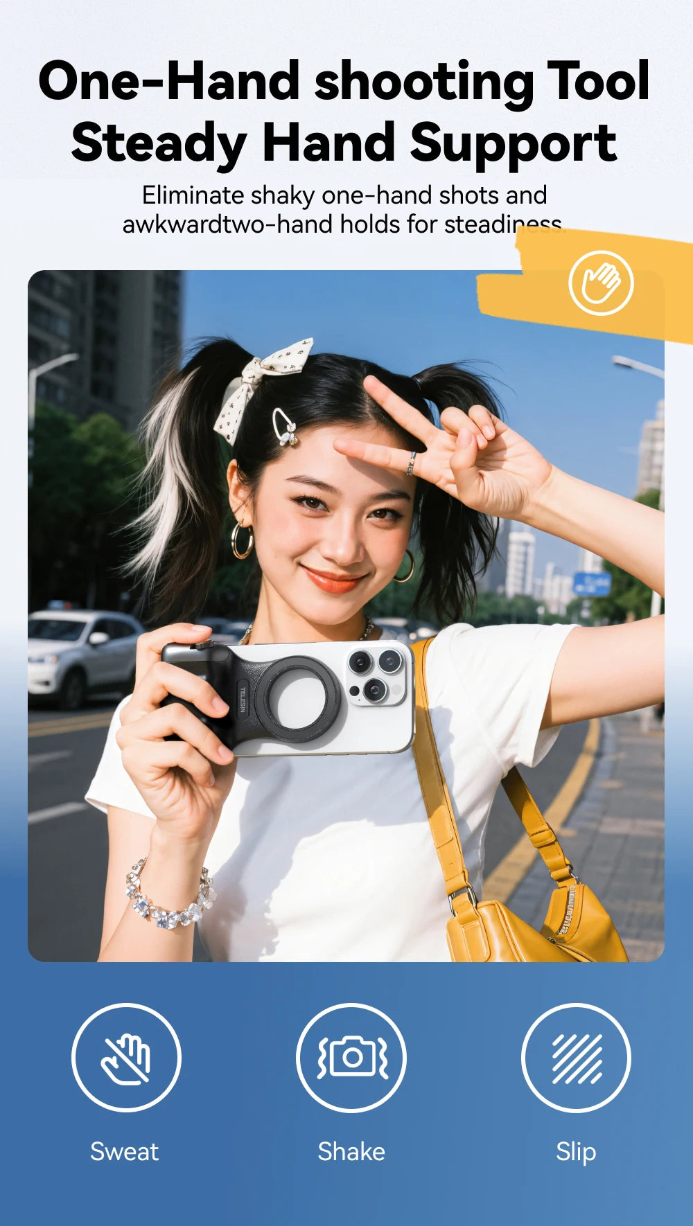 Magnetic Photography Grip - Wireless Bluetooth Stabilizer for All magnetic charging Phones