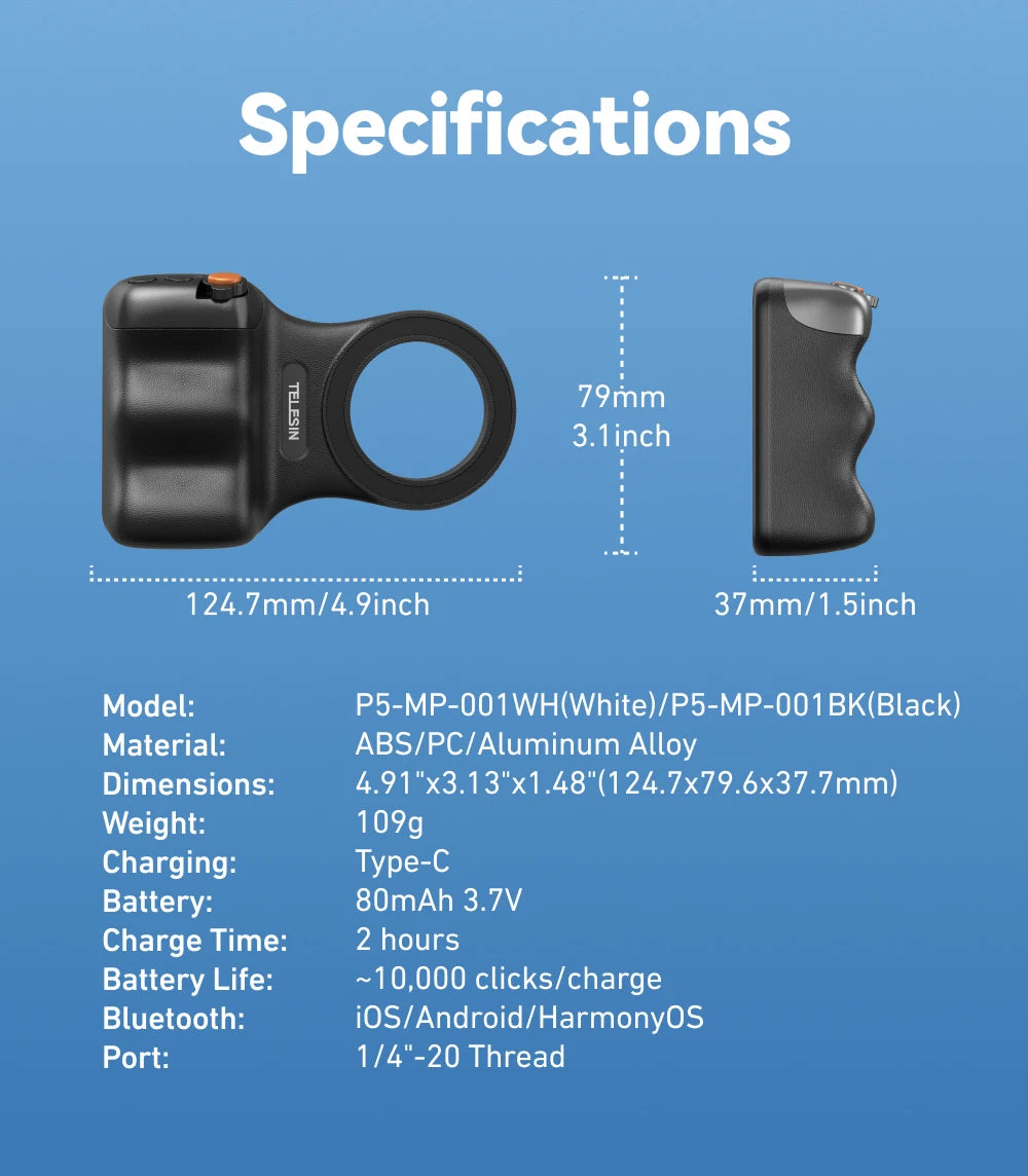 Magnetic Photography Grip - Wireless Bluetooth Stabilizer for All magnetic charging Phones