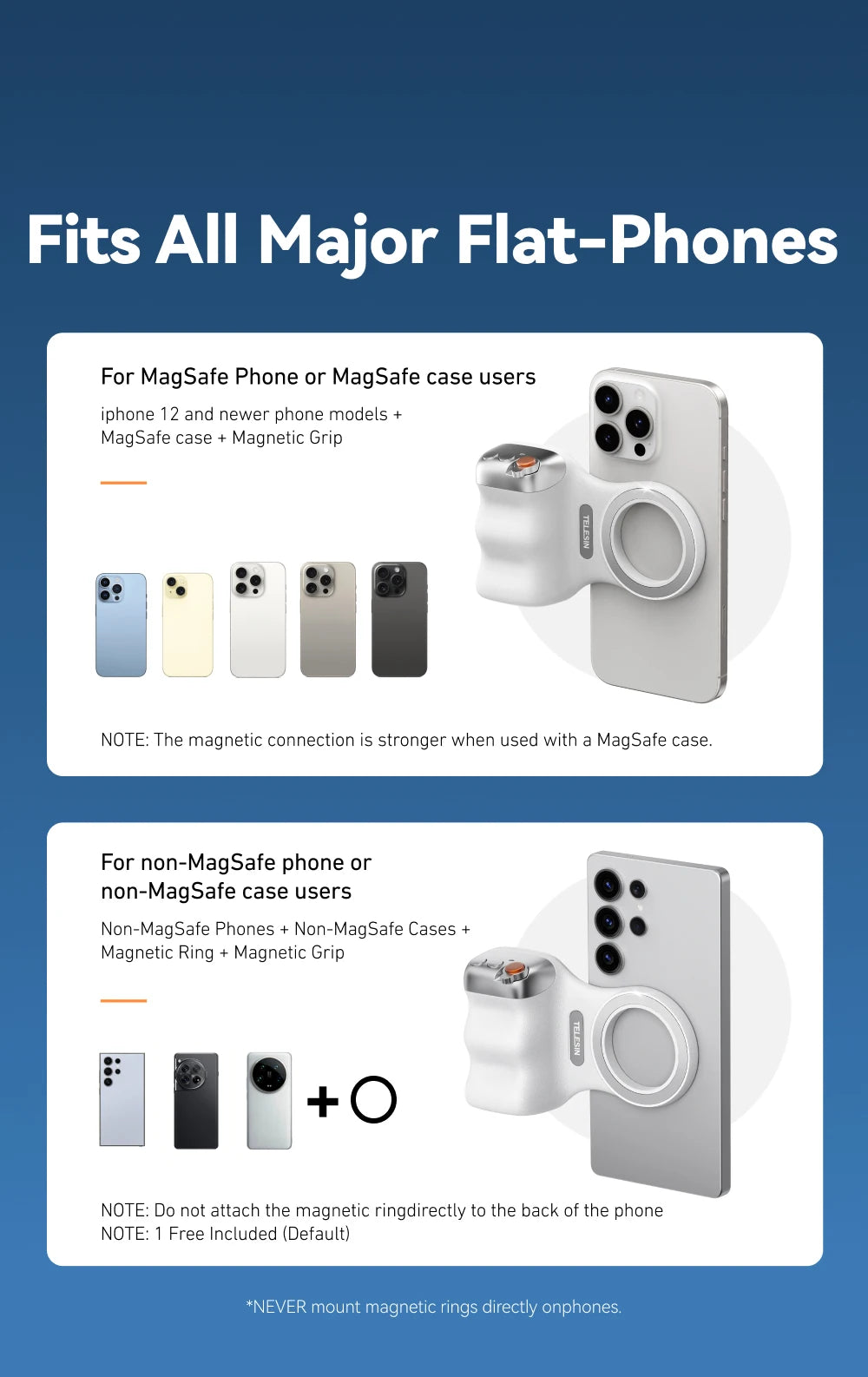 Magnetic Photography Grip - Wireless Bluetooth Stabilizer for All magnetic charging Phones
