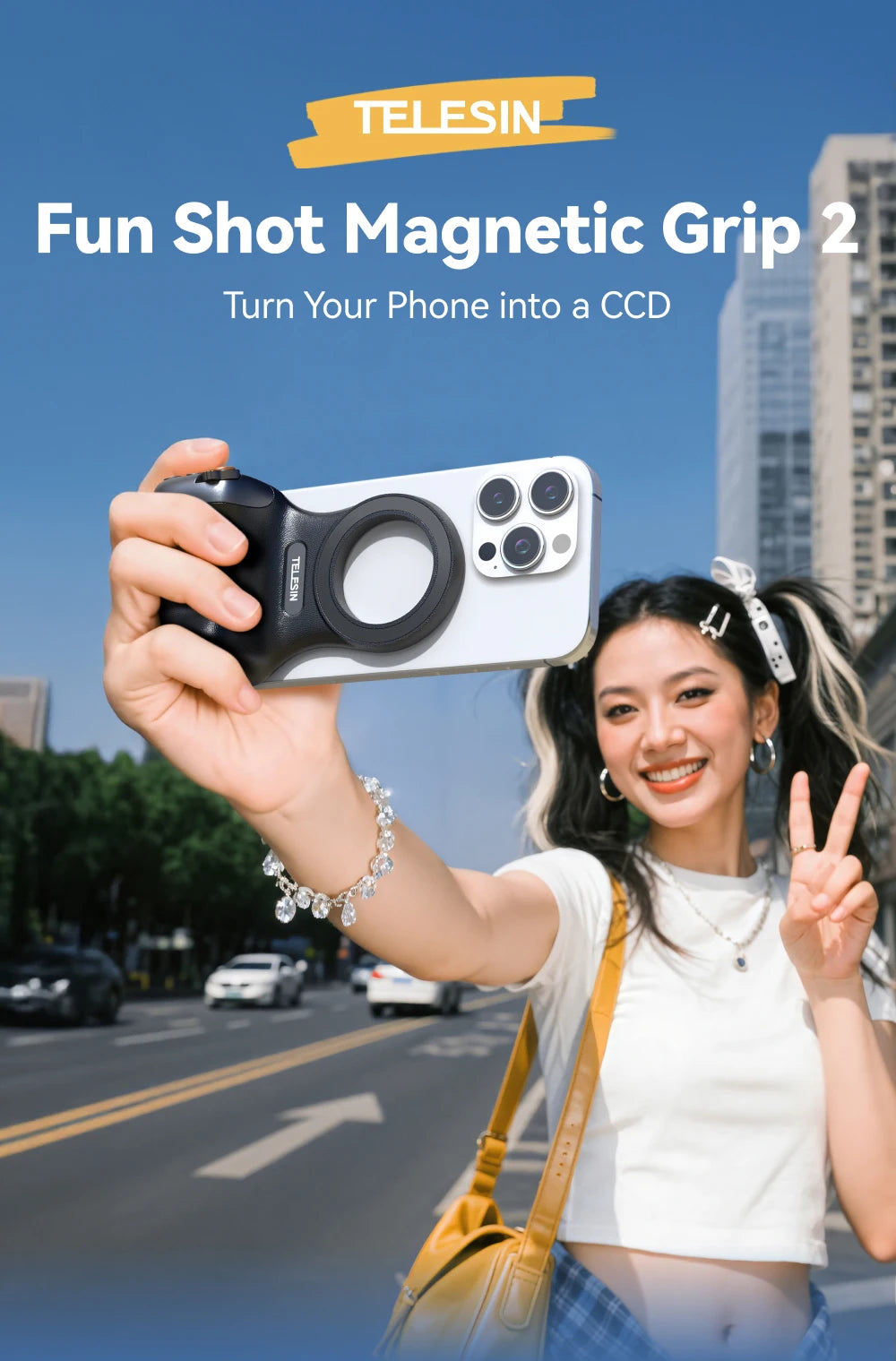 Magnetic Photography Grip - Wireless Bluetooth Stabilizer for All magnetic charging Phones