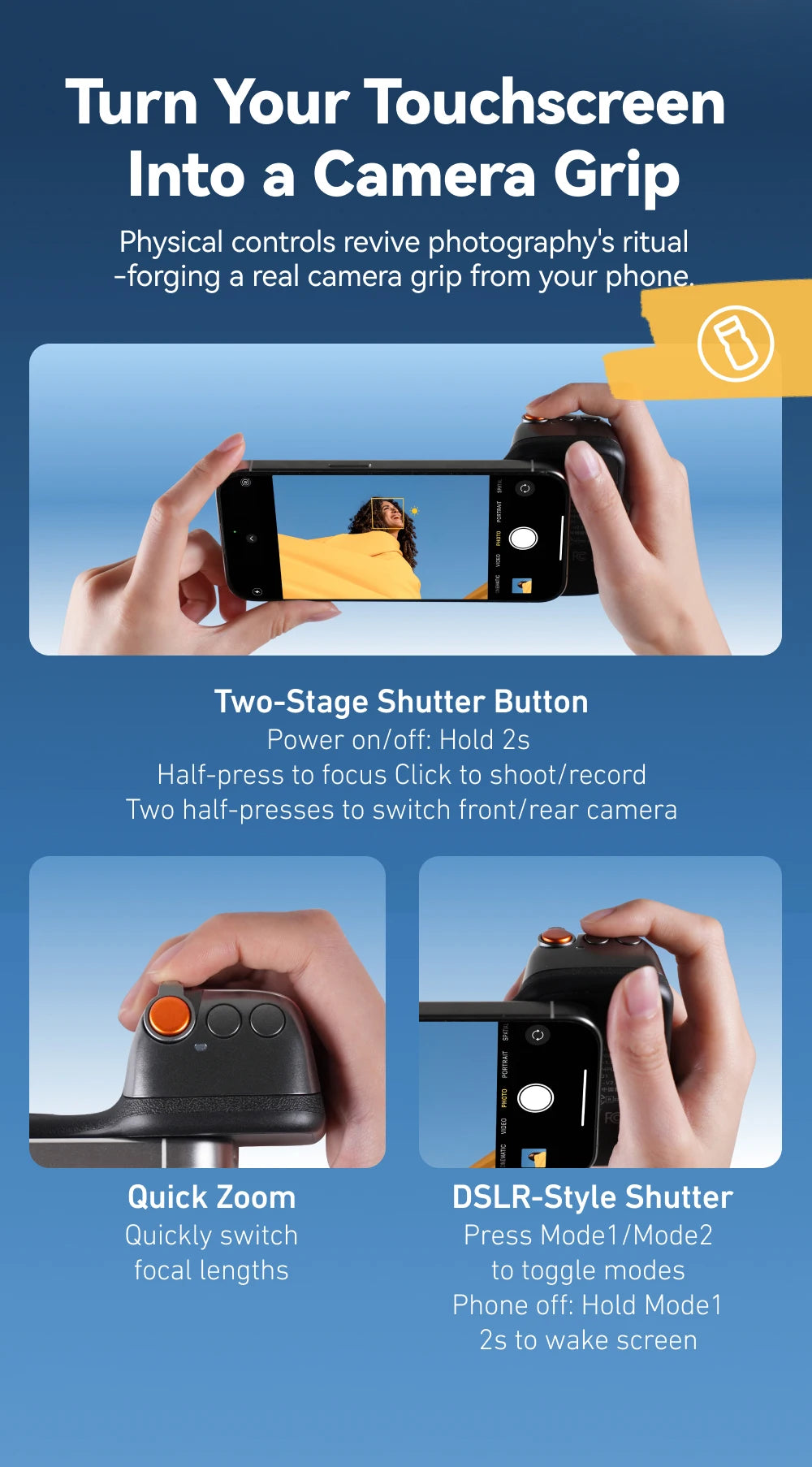 Magnetic Photography Grip - Wireless Bluetooth Stabilizer for All magnetic charging Phones