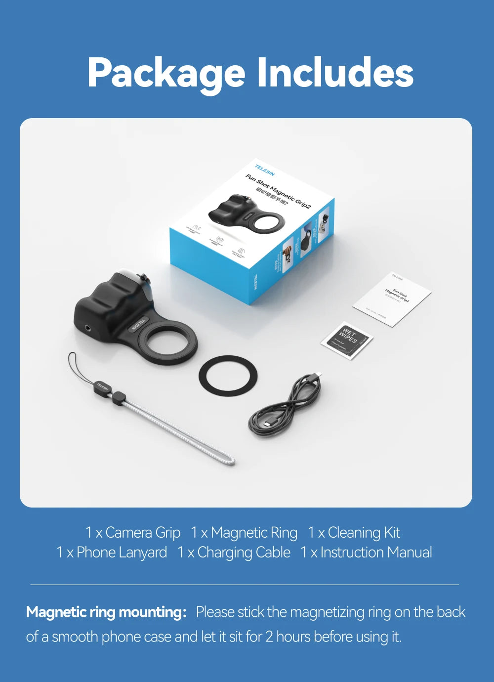 Magnetic Photography Grip - Wireless Bluetooth Stabilizer for All magnetic charging Phones