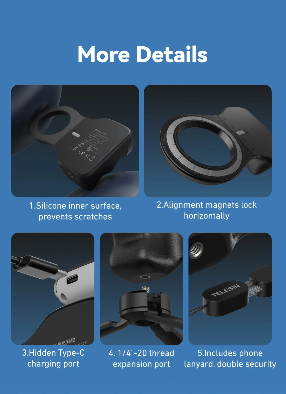 Magnetic Photography Grip - Wireless Bluetooth Stabilizer for All magnetic charging Phones