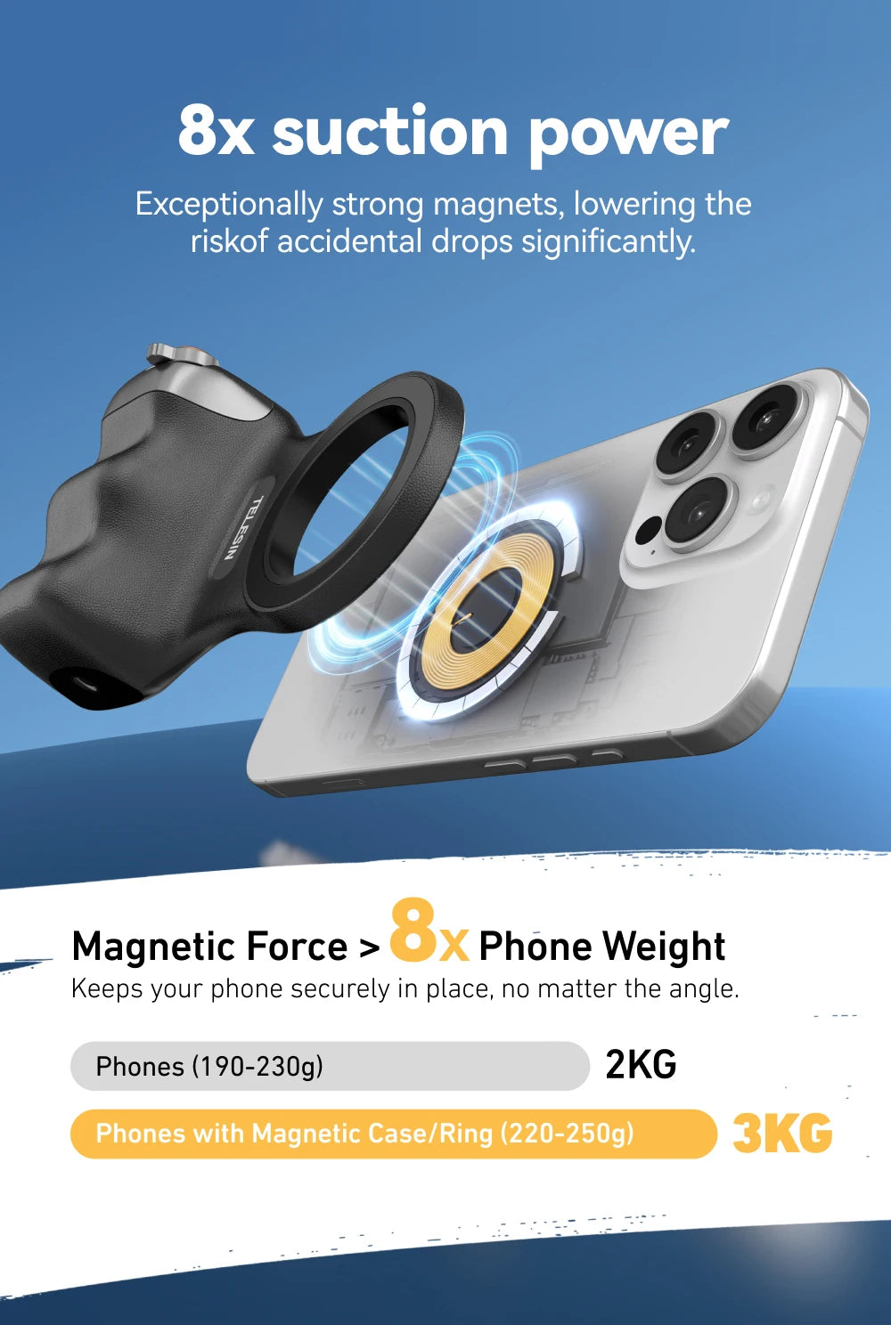 Magnetic Photography Grip - Wireless Bluetooth Stabilizer for All magnetic charging Phones