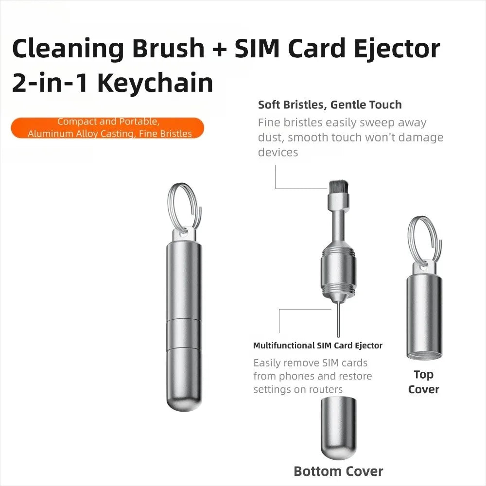 2-in-1 SIM Card Tool & Earphone Cleaning Brush - Portable Keychain
